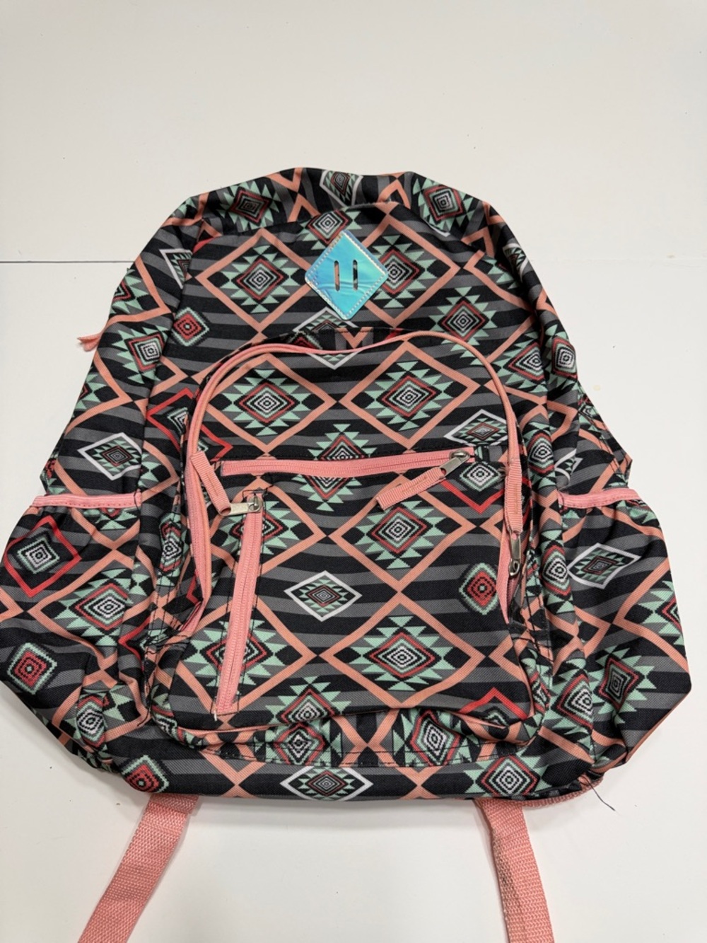 Stylish Geometric Print Kid’s Backpack in Coral and Teal